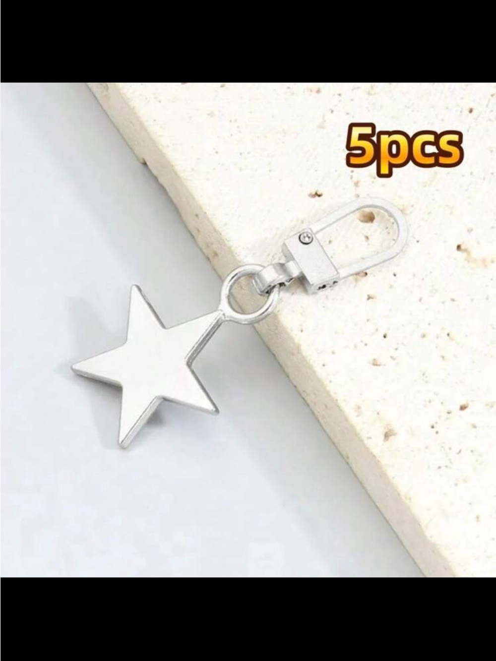 Silver Star Zipper Pulls Detachable Replacement Charms Set - 5 Pack